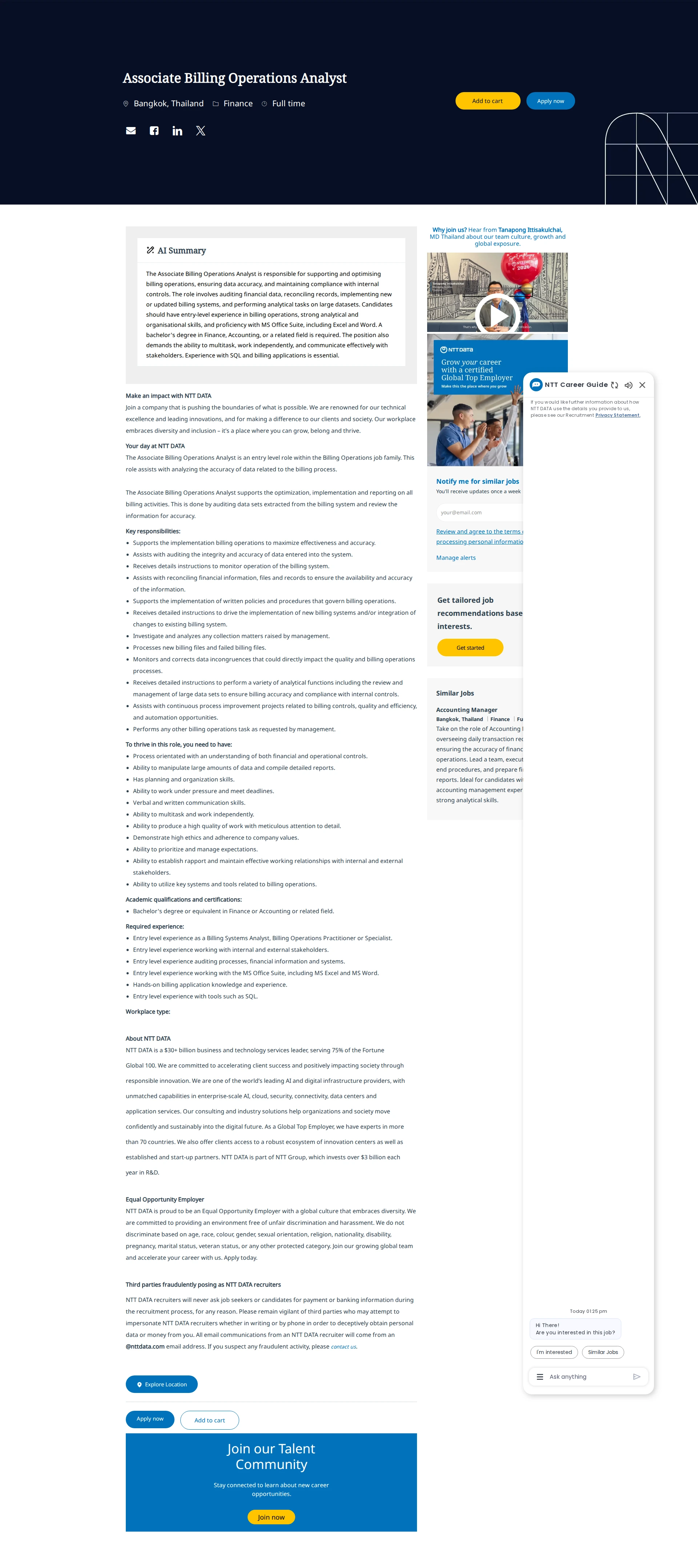 NTT데이터 Associate Billing Operations Analyst 채용공고