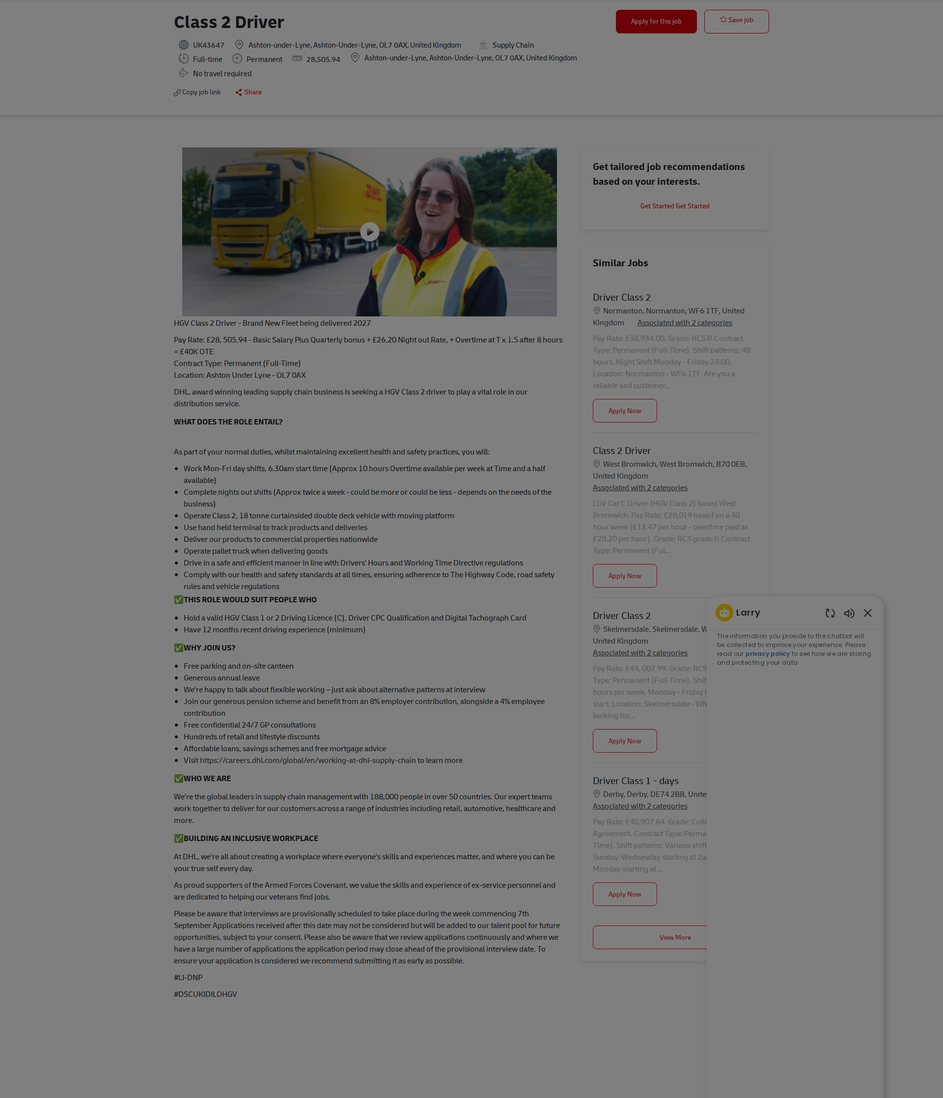 DHL Class 2 Driver 채용공고