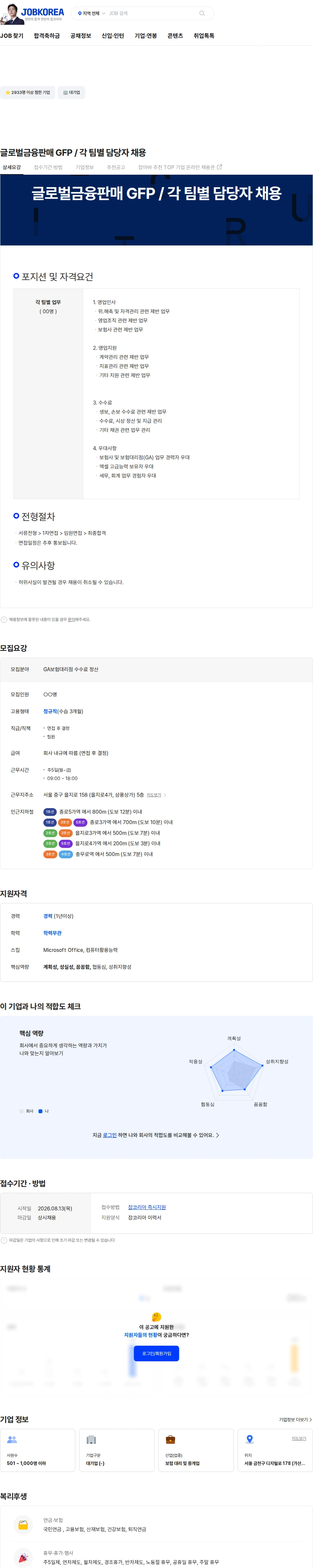 글로벌금융판매 글로벌금융판매 GFP / 각 팀별 담당자 채용 채용공고