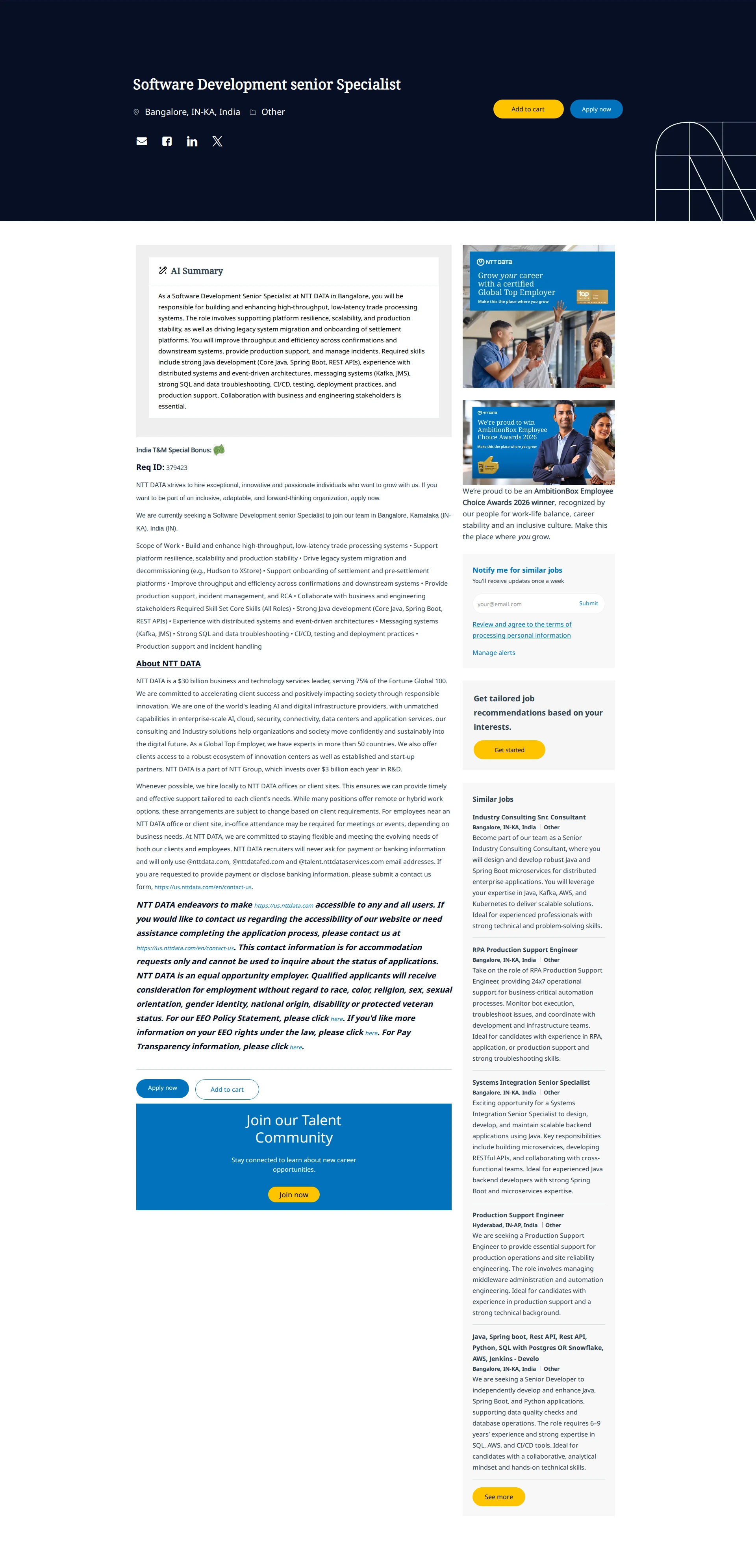 NTT데이터 Software Development senior Specialist 채용공고