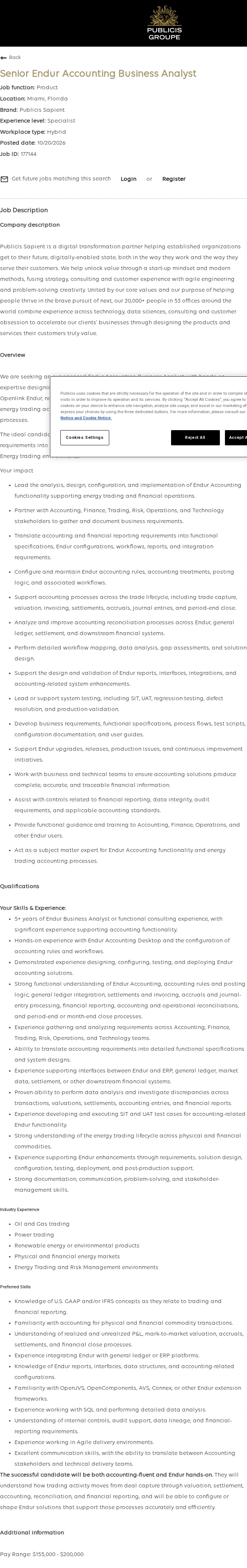 Publicis Groupe Senior Endur Accounting Business Analyst 채용공고