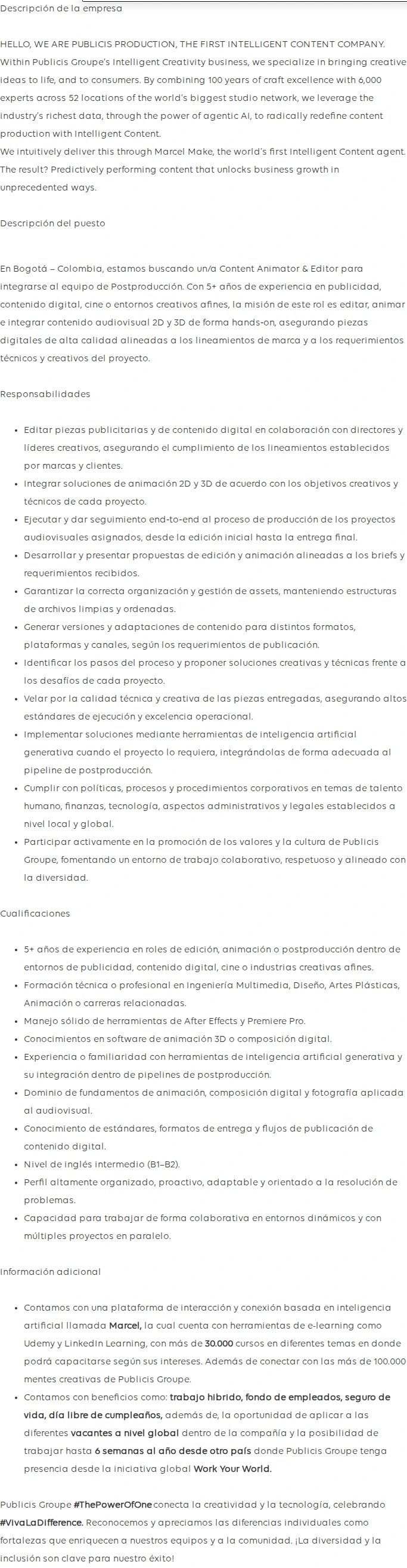 Publicis Groupe Content Animator & Editor 채용공고
