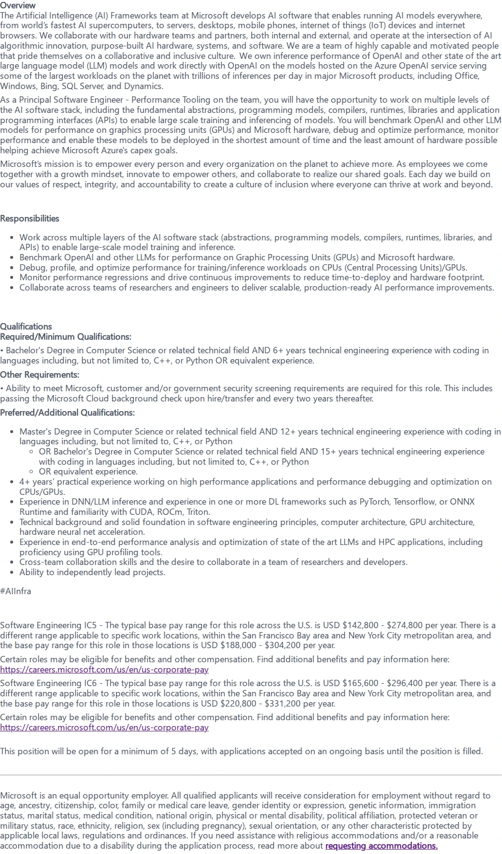 마이크로소프트(Microsoft) Principal Software Engineer - Performance Tooling 채용공고