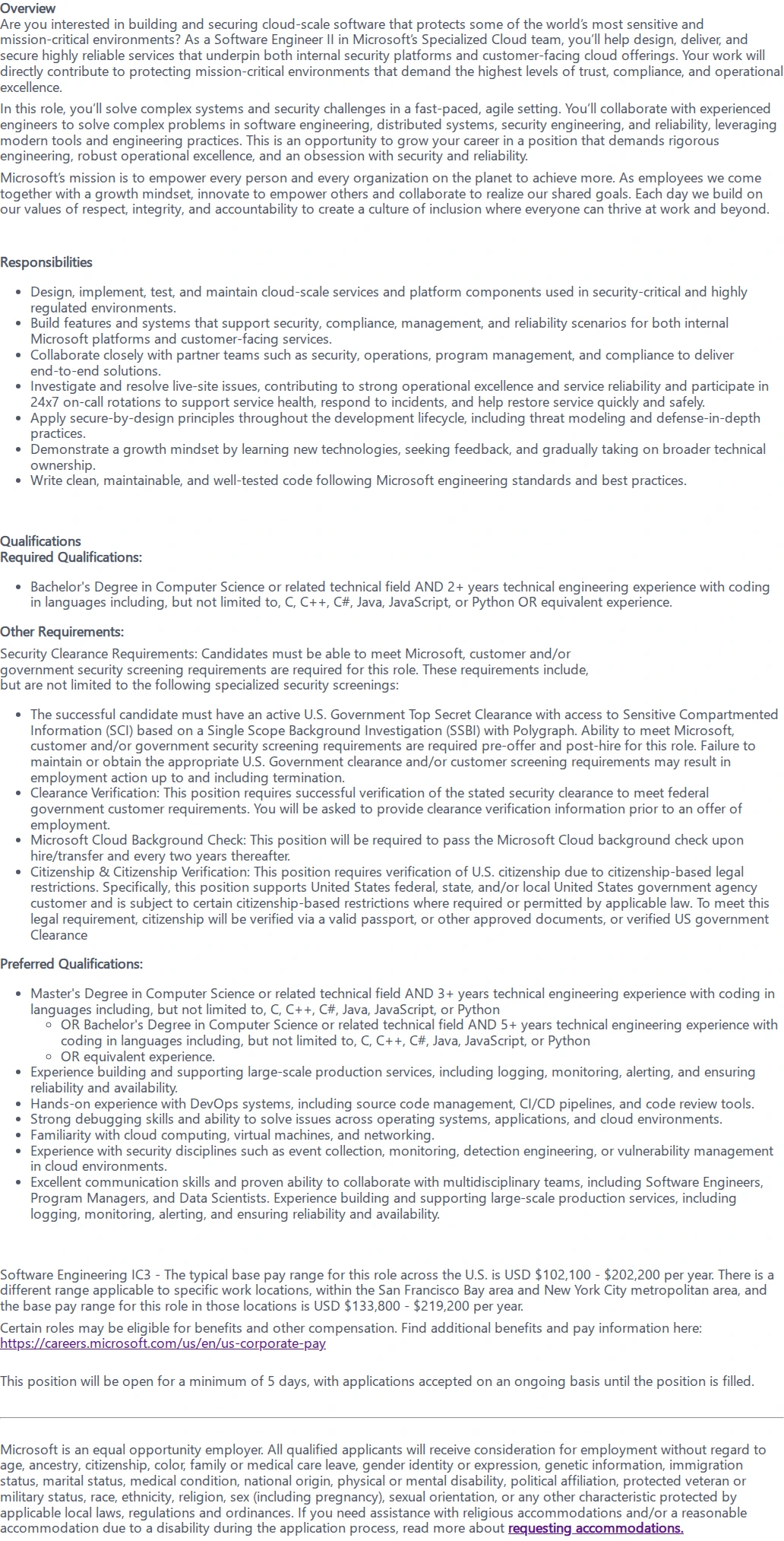 마이크로소프트(Microsoft) Software Engineer II - CTJ - Poly 채용공고