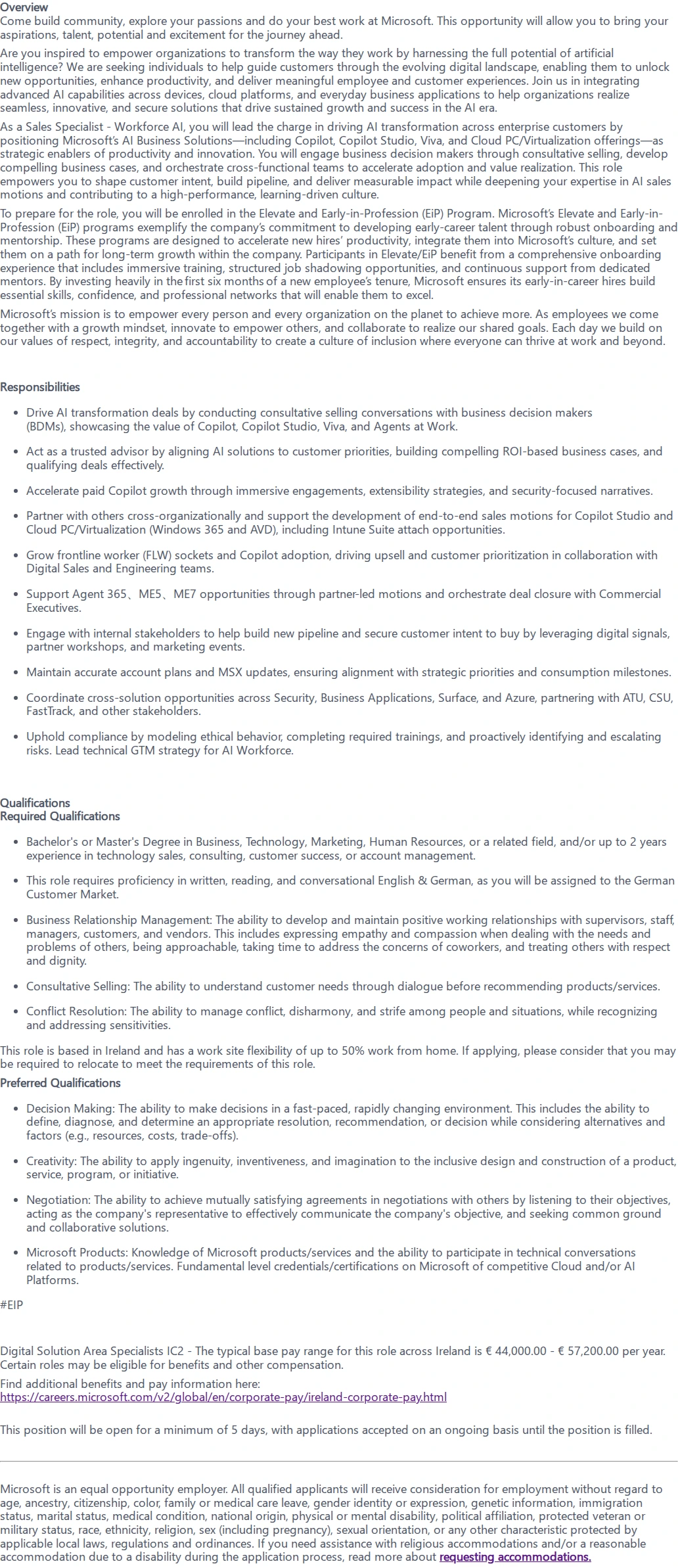 마이크로소프트(Microsoft) Digital Sales Specialist - AI Business Solutions - AI workforce - German speaking 채용공고