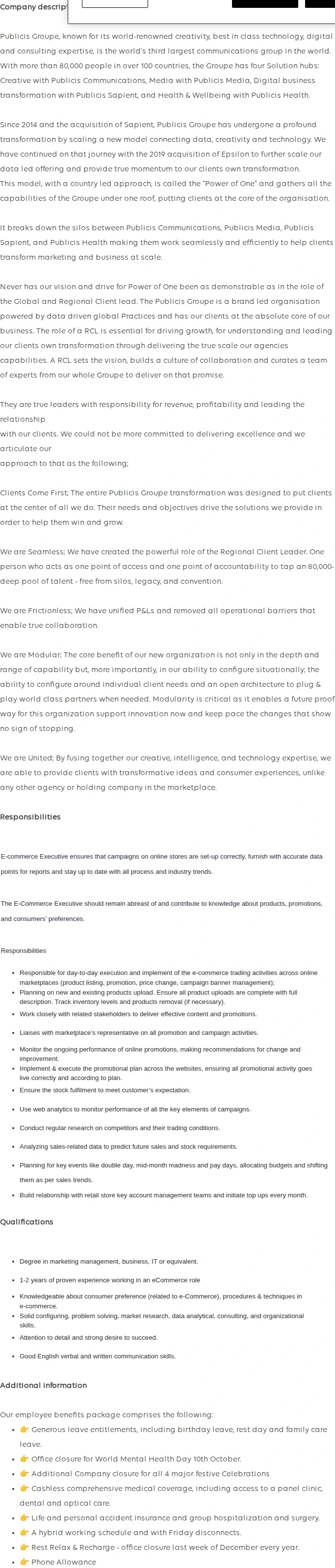 Publicis Groupe E-Commerce Executive 채용공고