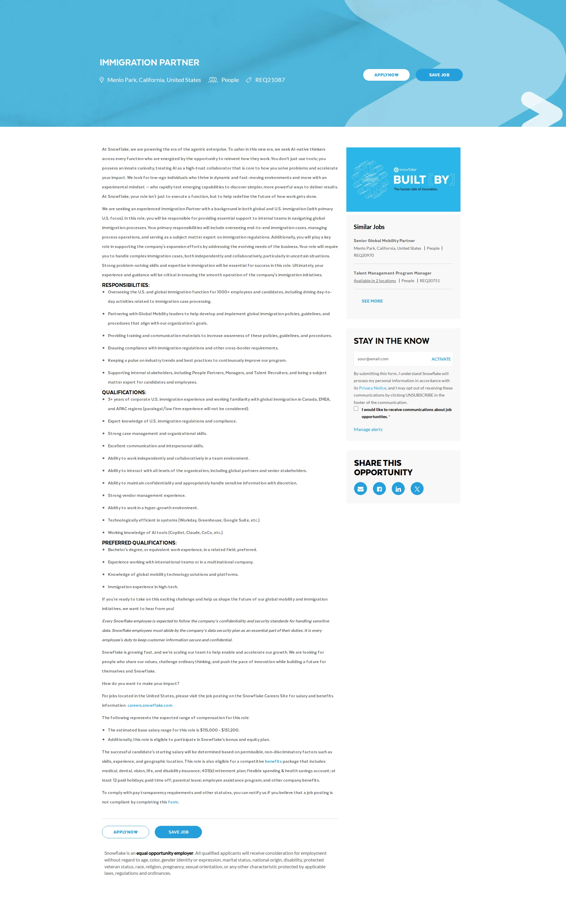 스노우플레이크 Immigration Partner 채용공고