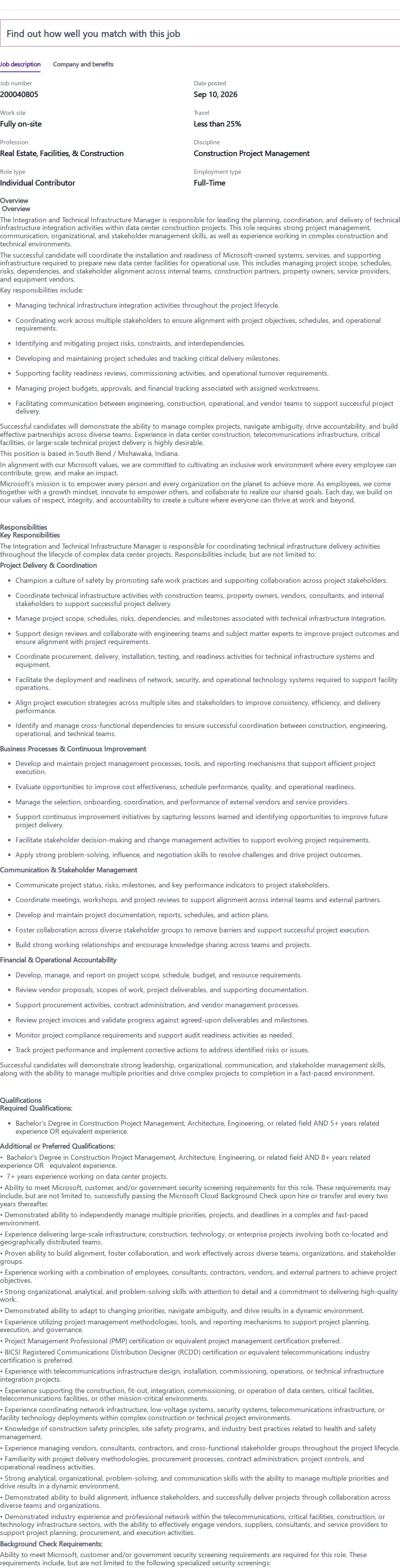 마이크로소프트(Microsoft) Integration and Technical Infrastructure Manager 채용공고
