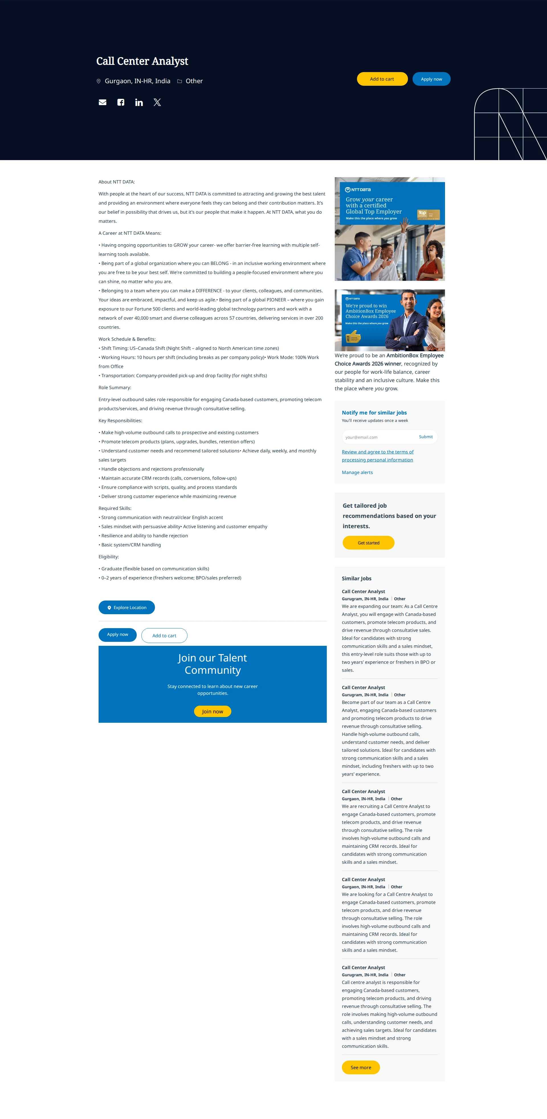 NTT데이터 Call Center Analyst 채용공고