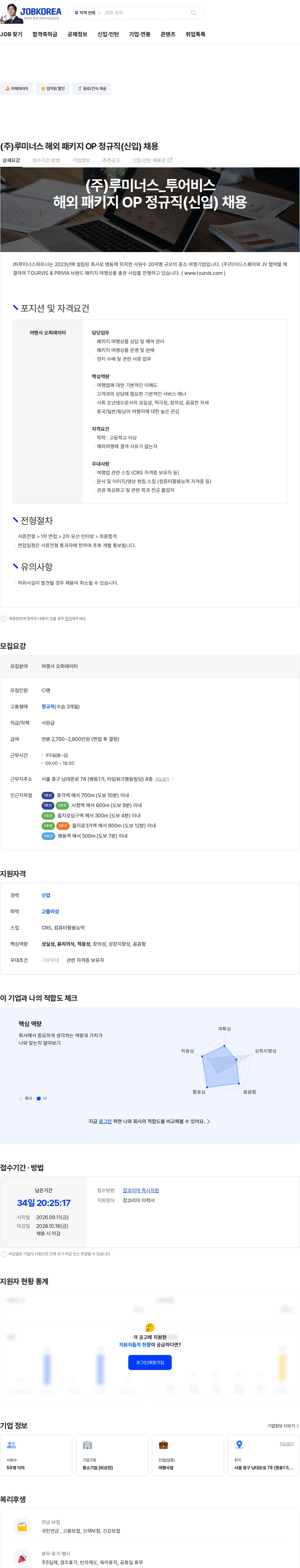 루미너스파트너 (주)루미너스 해외 패키지 OP 정규직(신입) 채용 채용공고