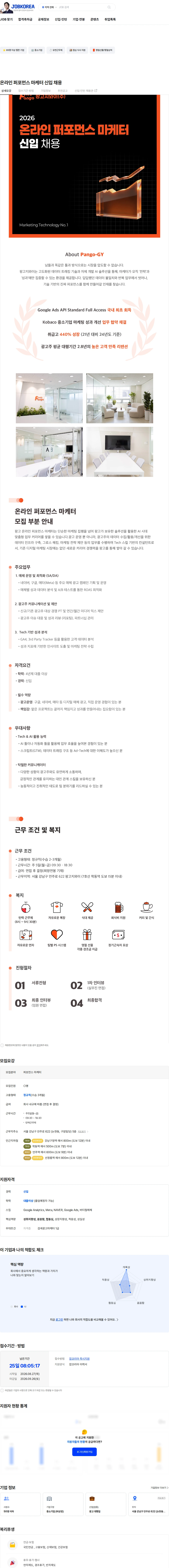 팡고지와이 온라인 퍼포먼스 마케터 신입 채용 채용공고
