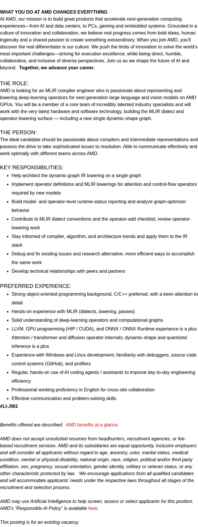 AMD Senior GPU Compiler Development Engineer 채용공고