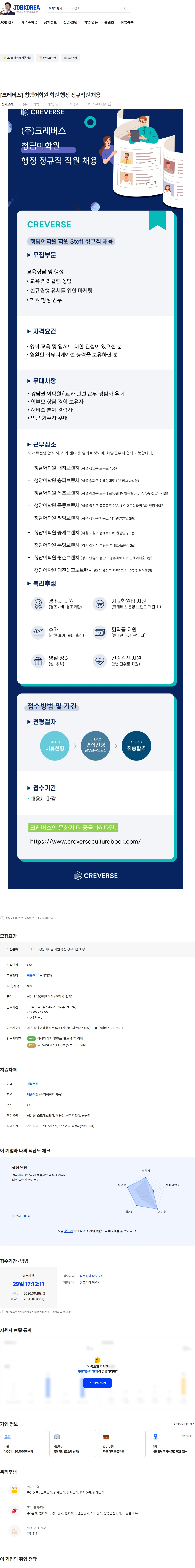 크레버스 [크레버스] 청담어학원 학원 행정 정규직원 채용 채용공고