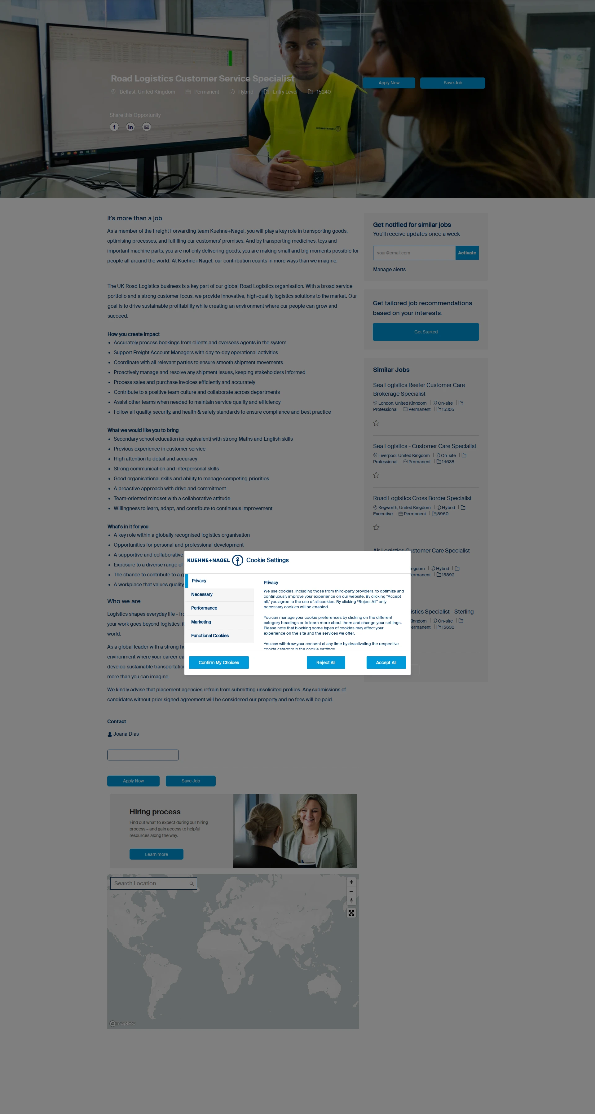 퀴네앤드나겔 Road Logistics Customer Service Specialist 채용공고
