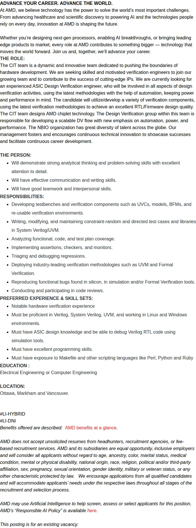 AMD Silicon Design Engineer 2 (1-Year Contract) 채용공고