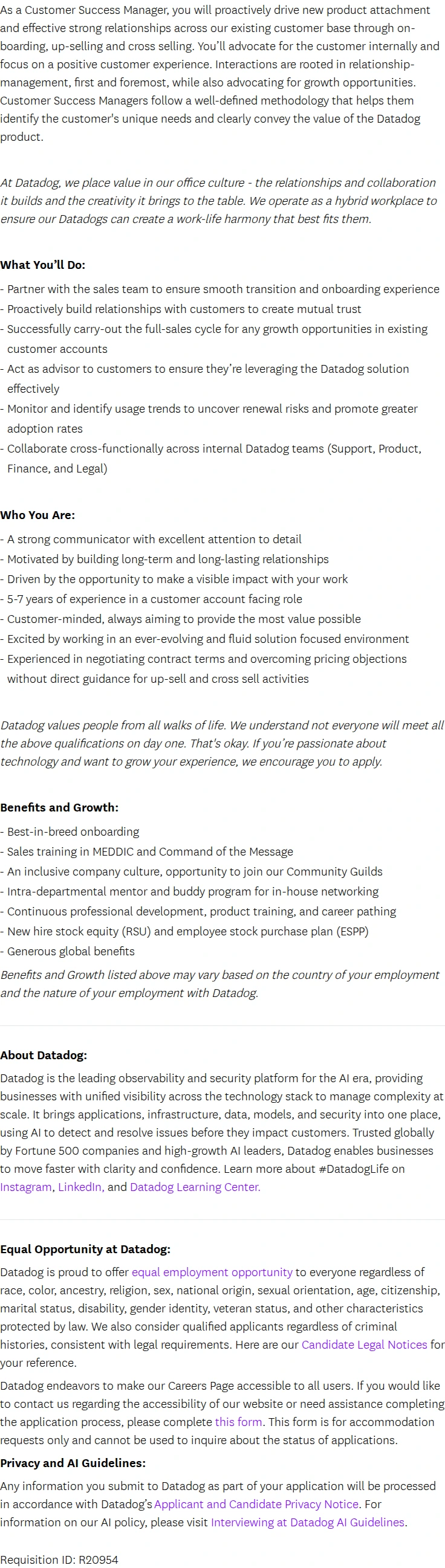 데이터독 Customer Success Manager - Dublin 채용공고