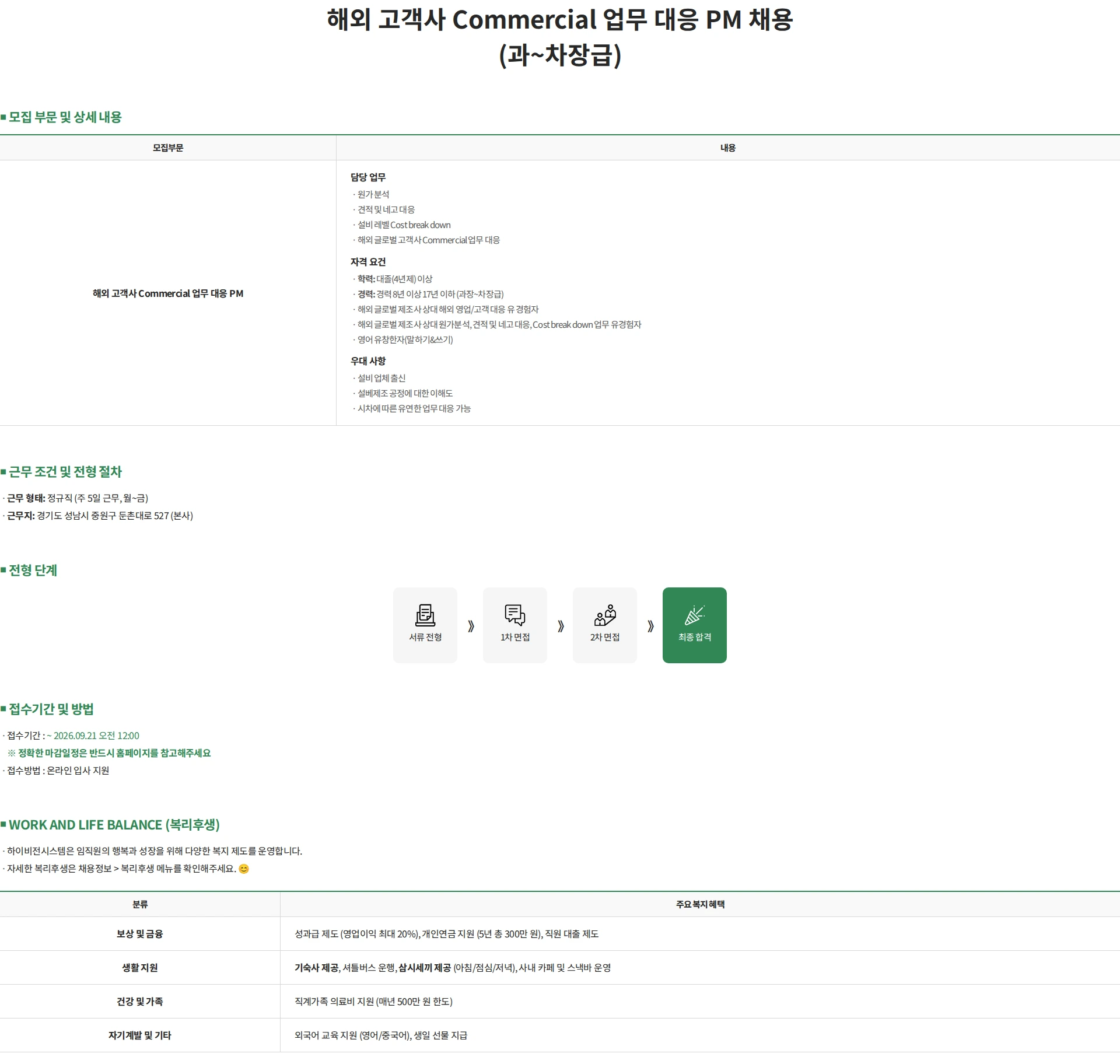 하이비젼시스템 해외 고객사 Commercial 업무 대응 PM 채용(과~차장급) 채용공고