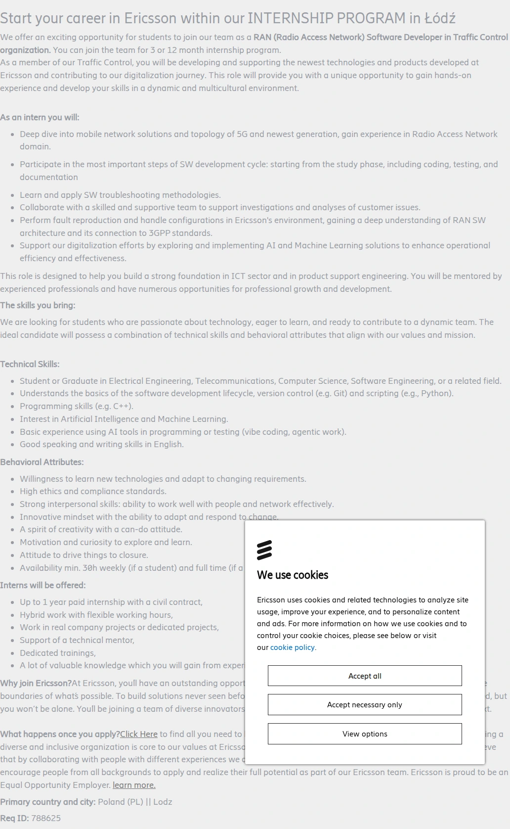 LG에릭슨 Software Engineer Internship -up to 1 year (Łódź) 채용공고