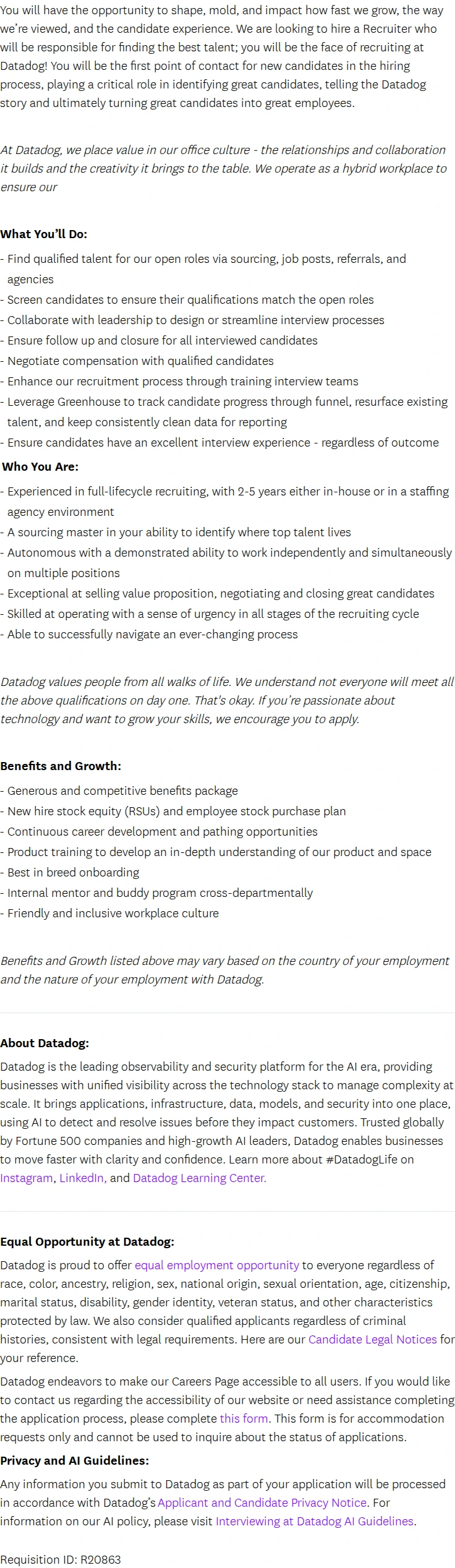 데이터독 Recruiter II 채용공고