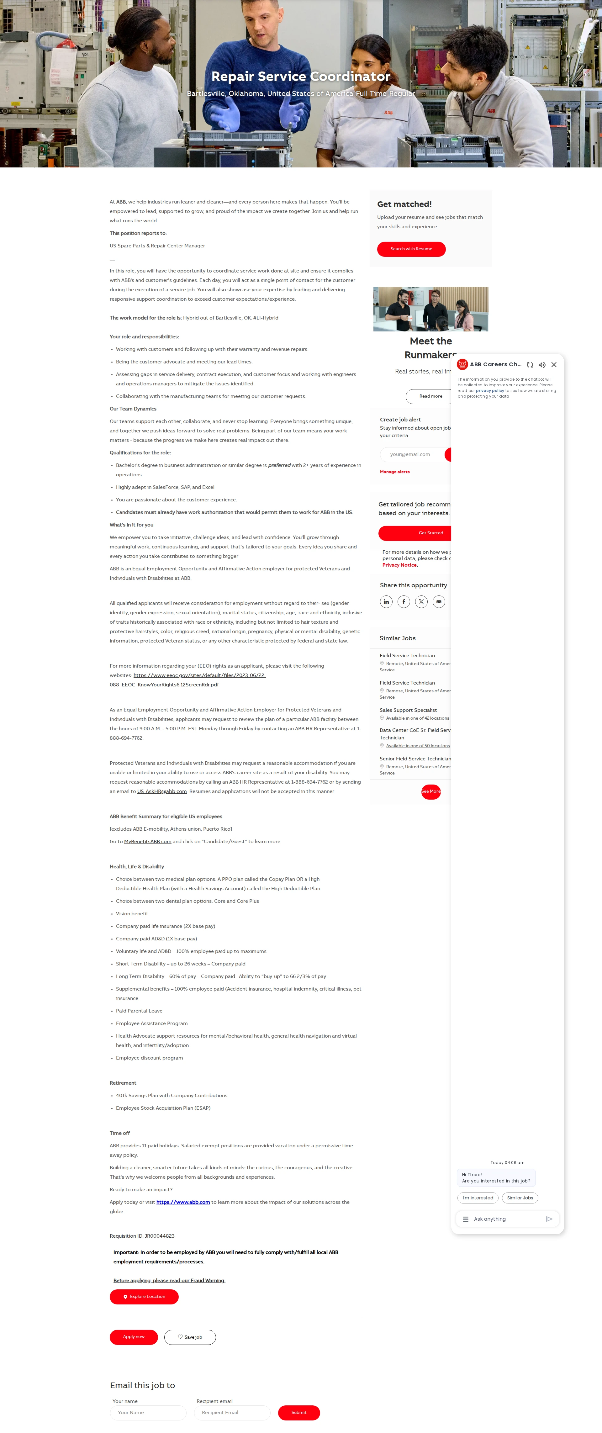 ABB코리아 Repair Service Coordinator 채용공고