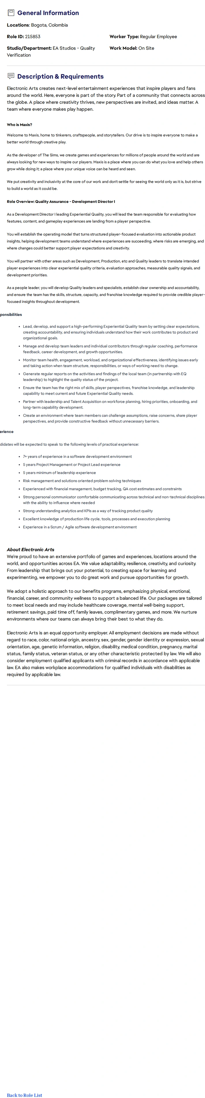ElectronicArts Development Director - The Sims 채용공고
