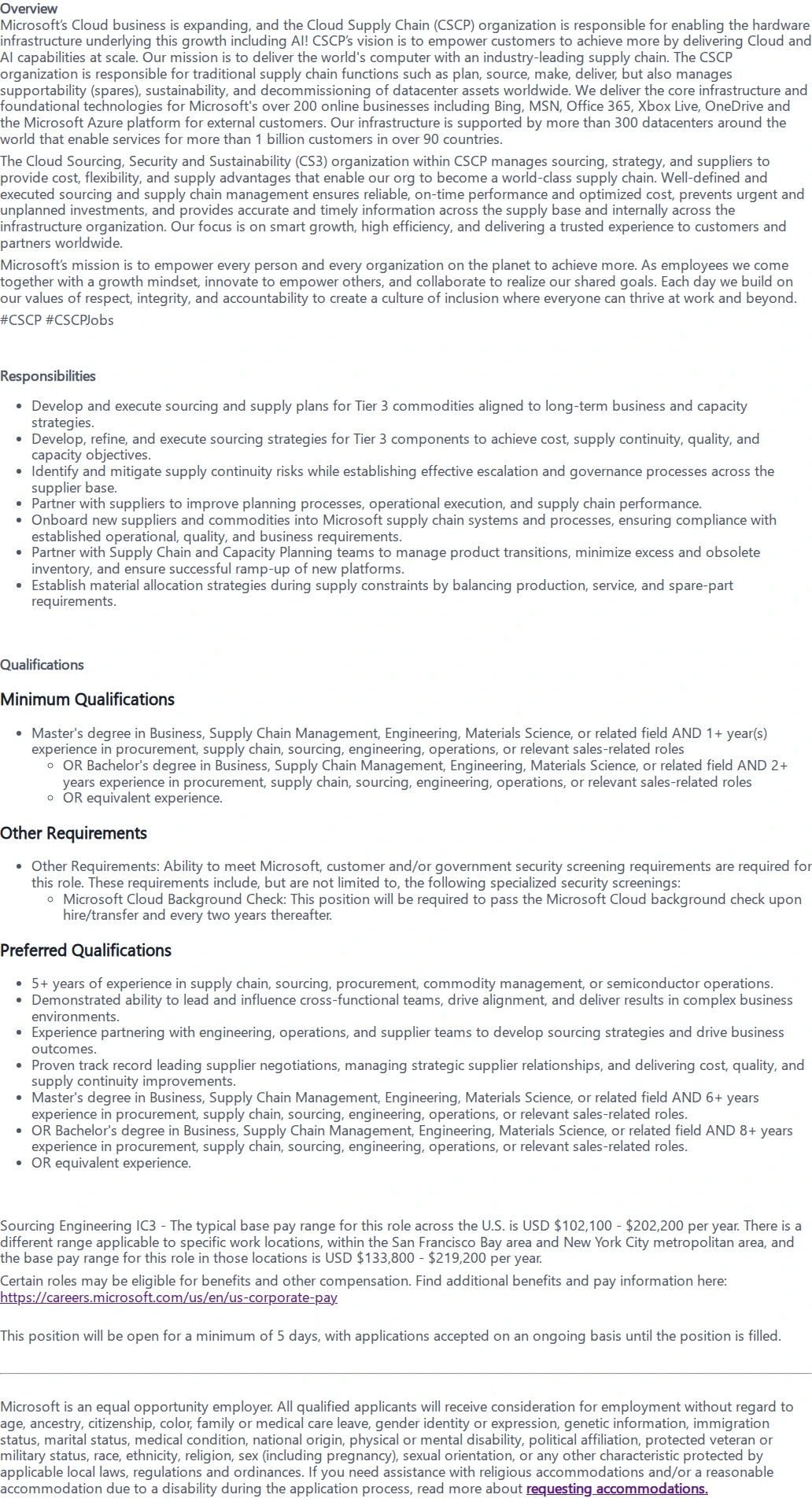 마이크로소프트(Microsoft) Supply Chain Manager 채용공고