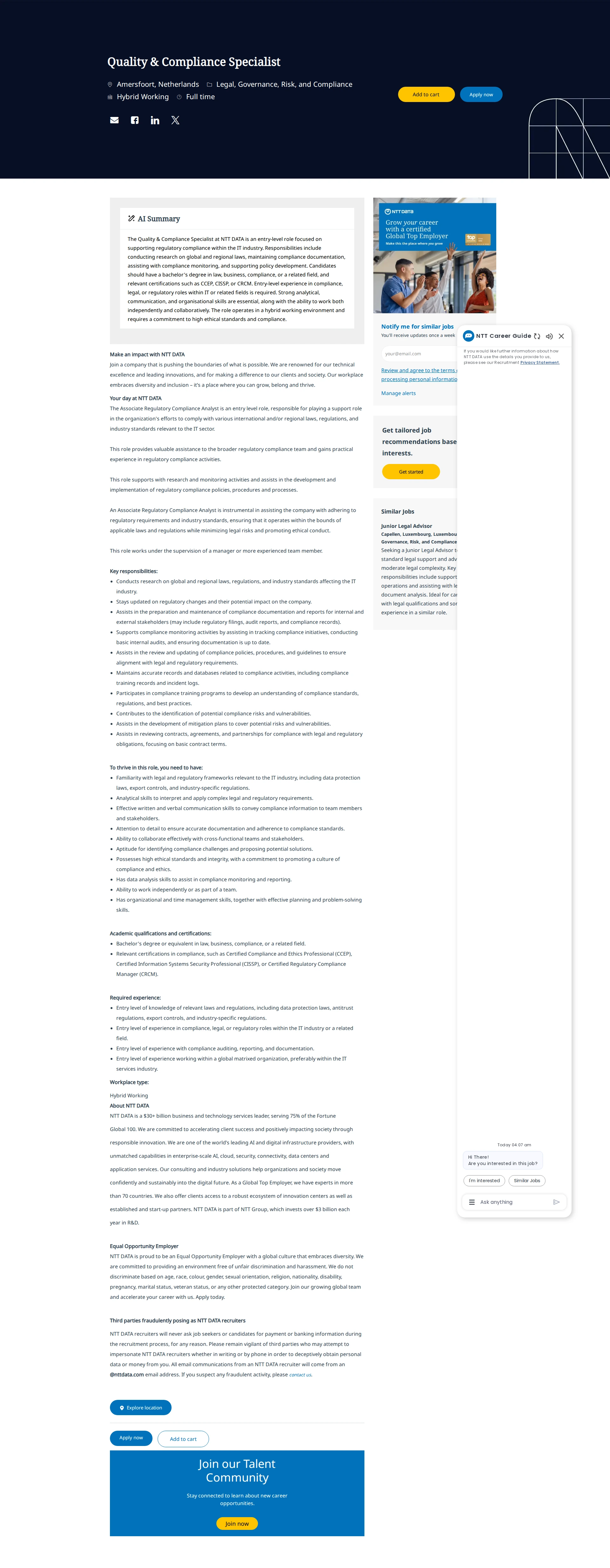 NTT데이터 Quality & Compliance Specialist 채용공고