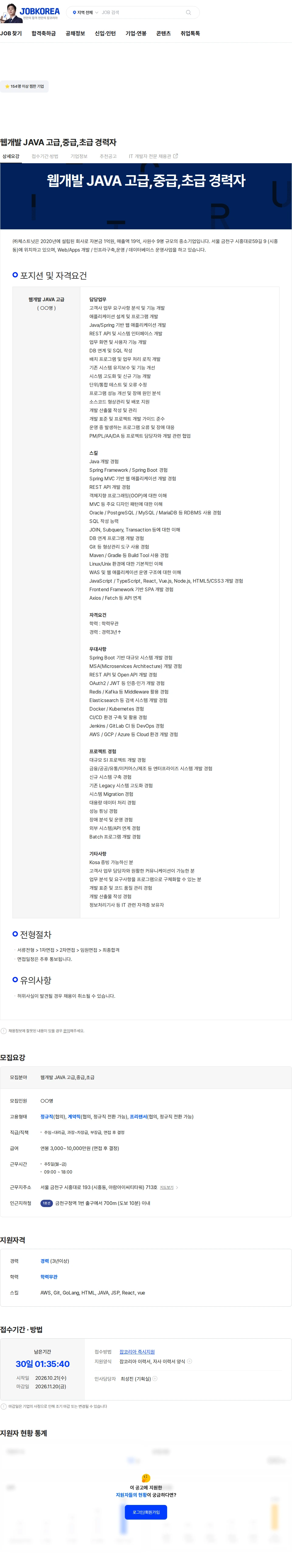 체스트넛 웹개발 JAVA 고급,중급,초급 경력자 채용공고