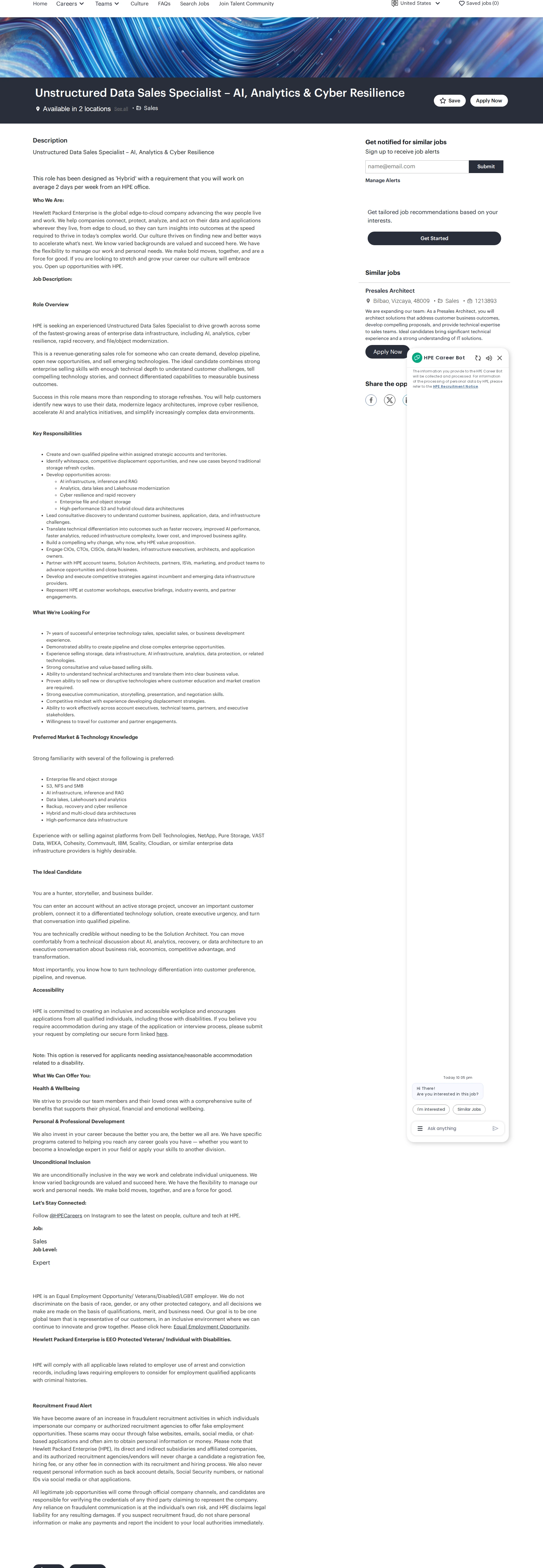 HP Unstructured Data Sales Specialist – AI, Analytics & Cyber Resilience 채용공고