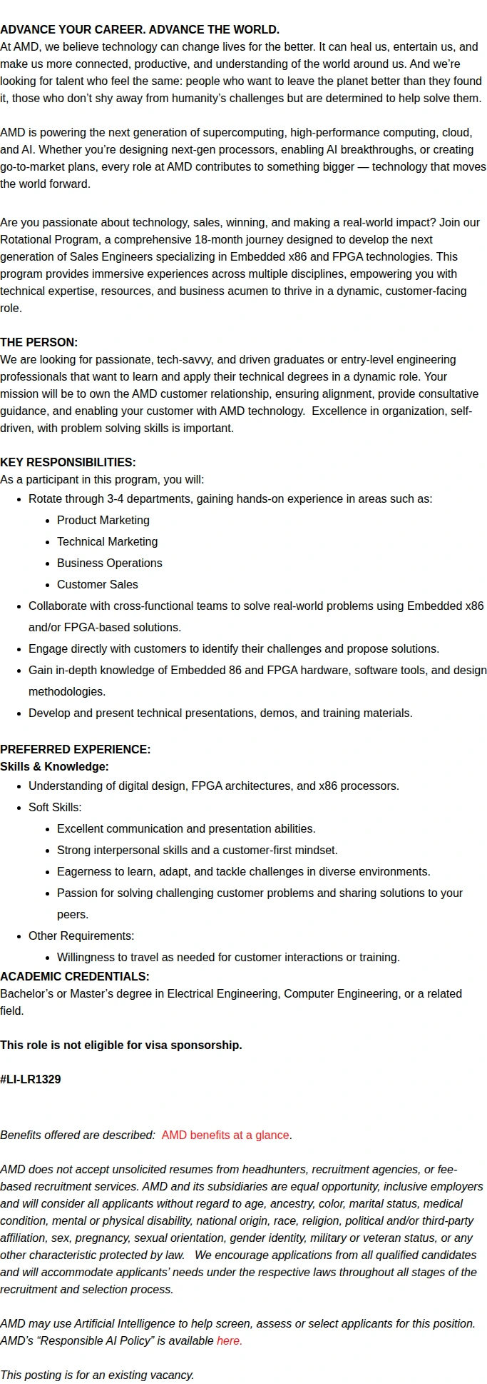 AMD Technical Sales Engineer - Graduate Rotational Program 채용공고