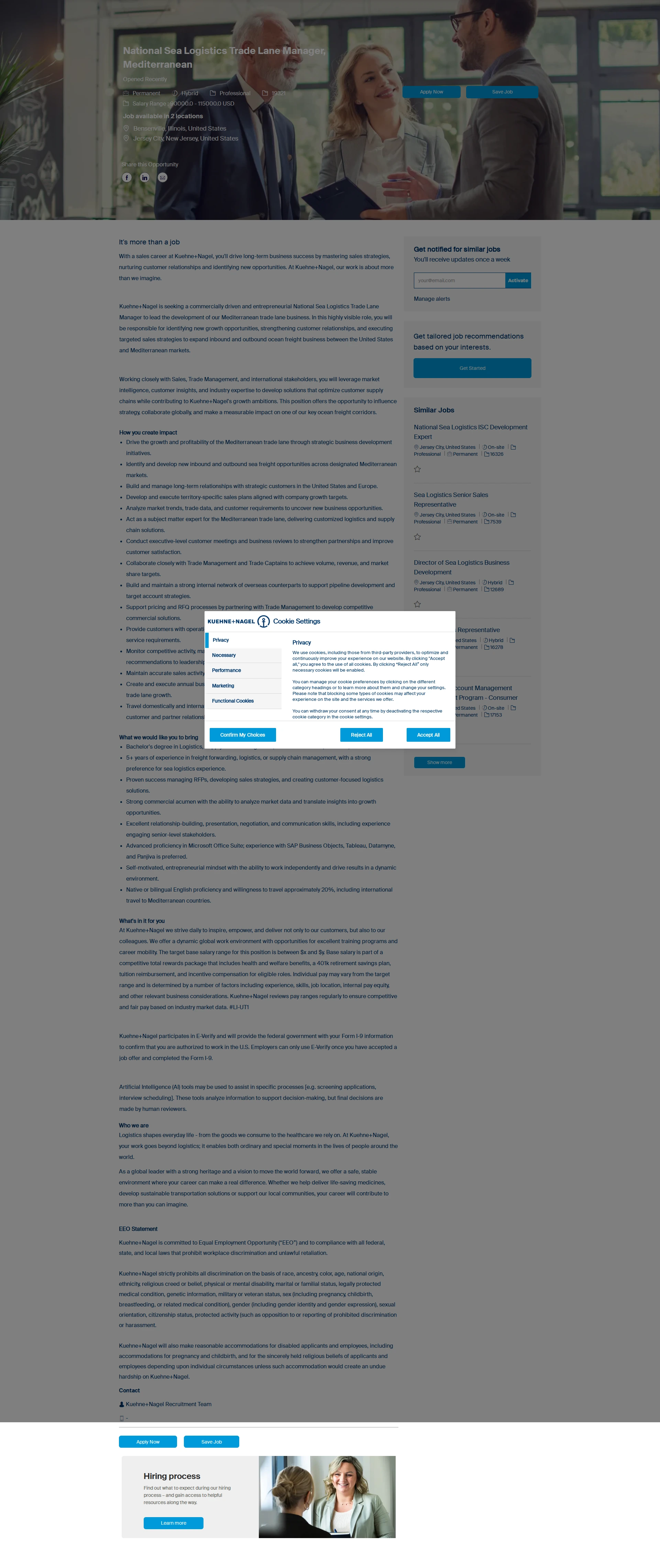 퀴네앤드나겔 National Sea Logistics Trade Lane Manager, Mediterranean 채용공고