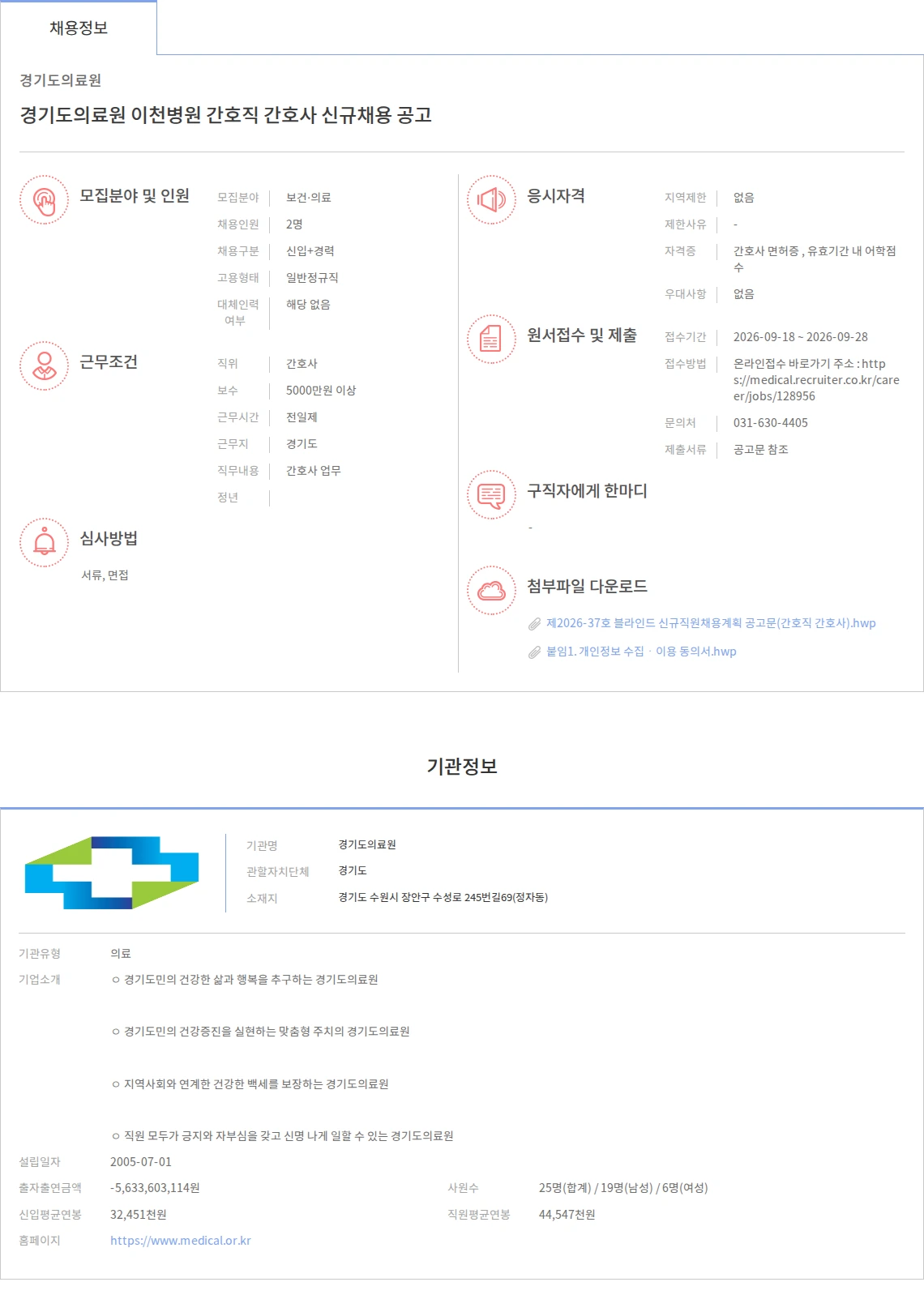 경기도의료원 경기도의료원 이천병원 간호직 간호사 신규채용 공고 채용공고