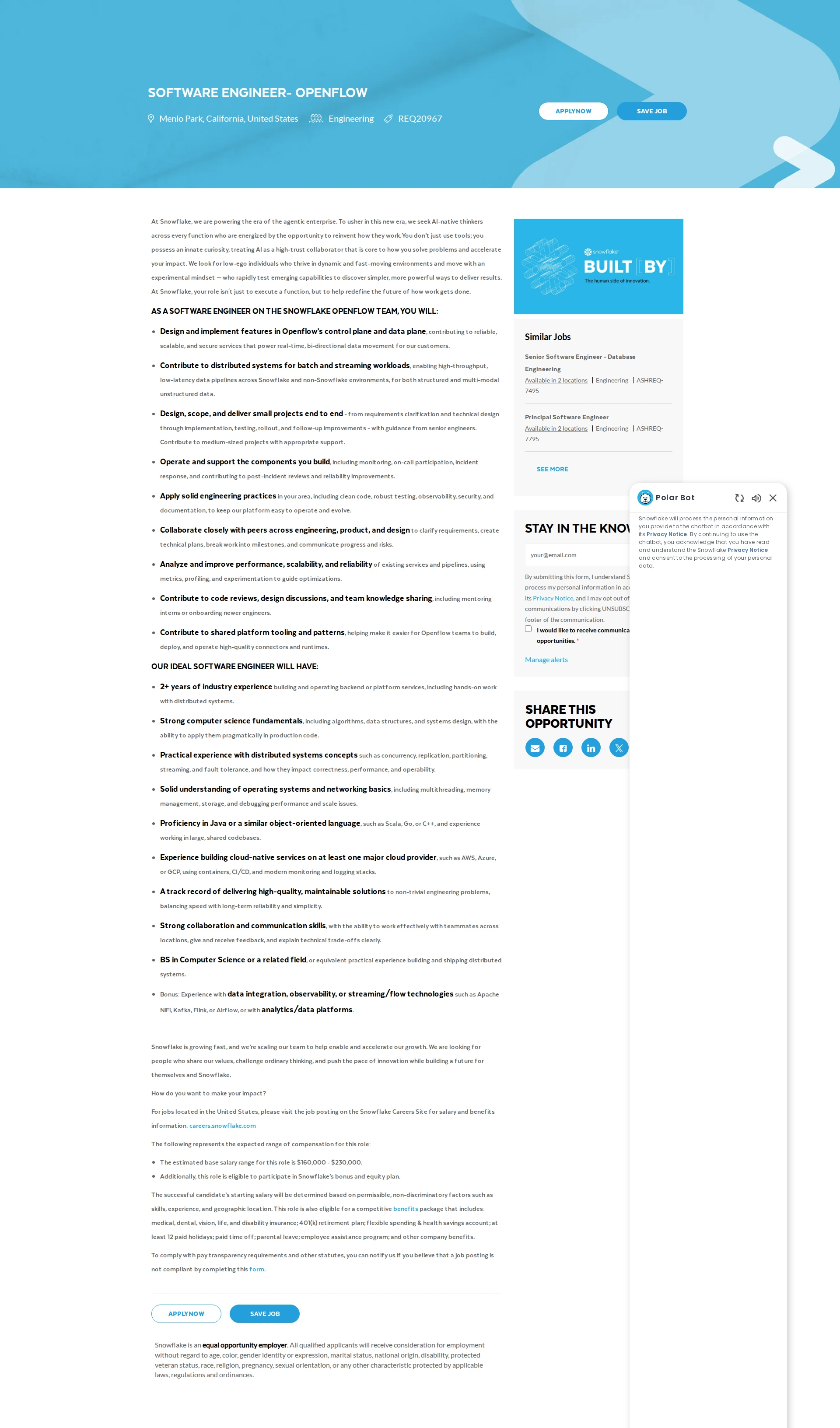 스노우플레이크 Software Engineer- Openflow 채용공고