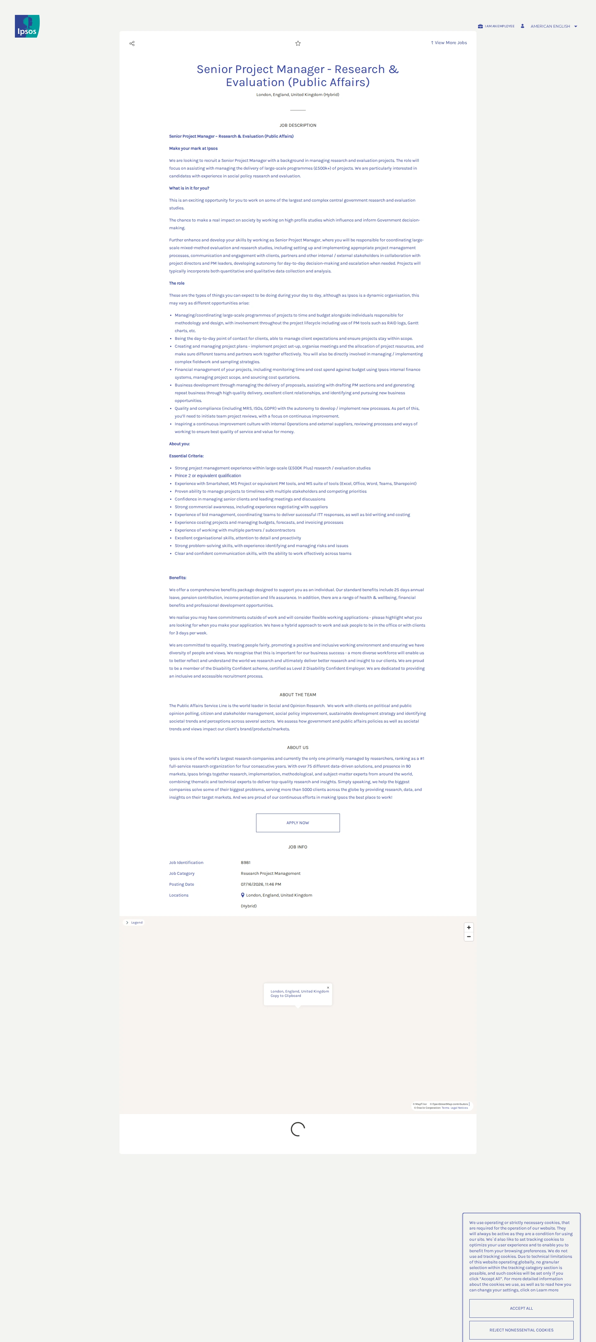 입소스코리아 Senior Project Manager - Research & Evaluation (Public Affairs) 채용공고