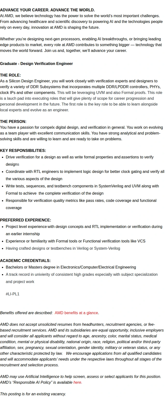 AMD Graduate - Design Verification Engineer 채용공고