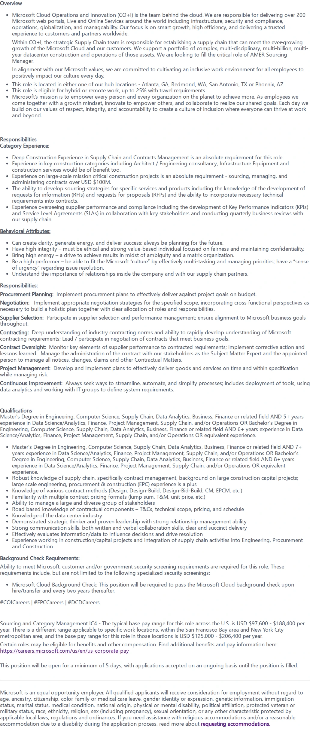 마이크로소프트(Microsoft) Sourcing & Category Manager 채용공고