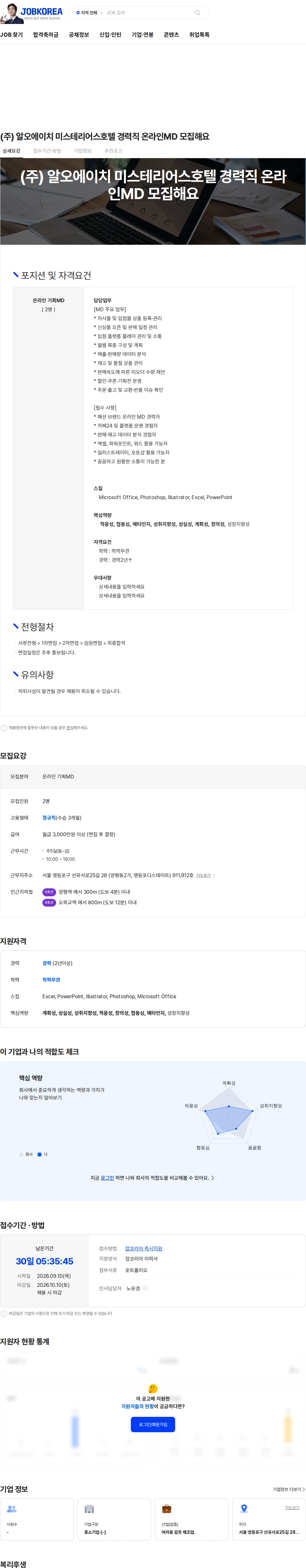 알오에이치 (주) 알오에이치 미스테리어스호텔 경력직 온라인MD 모집해요 채용공고