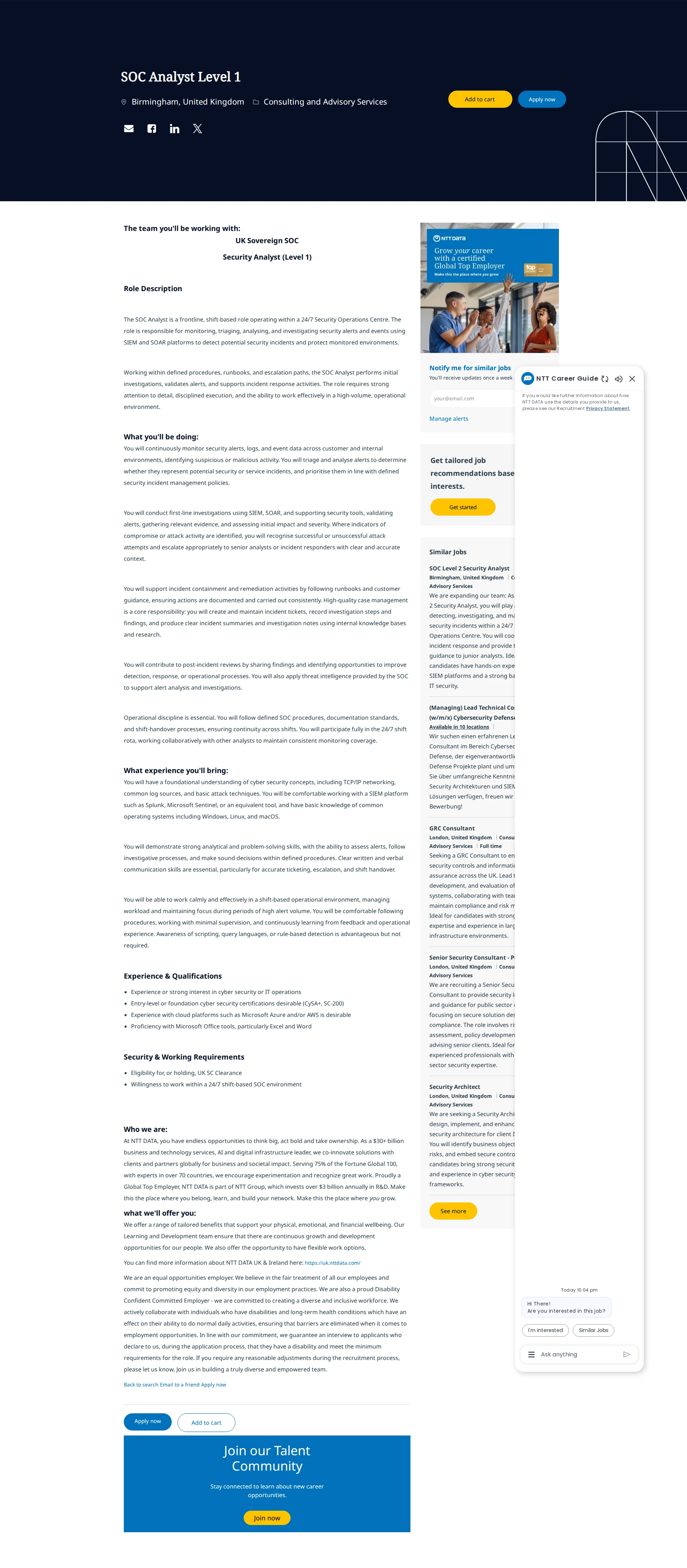 NTT데이터 SOC Analyst Level 1 채용공고