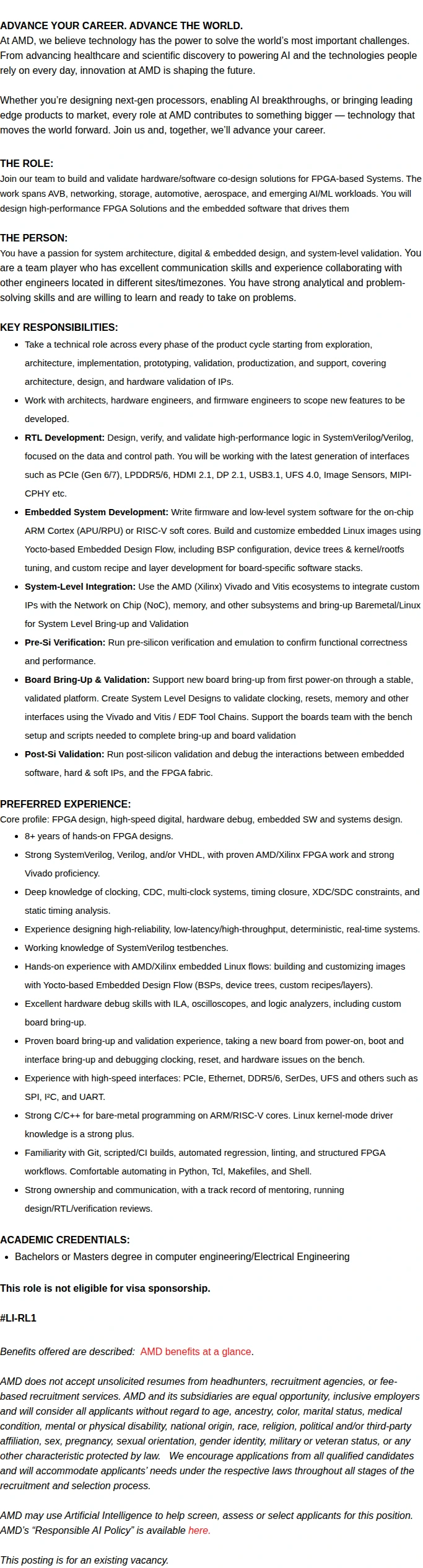 AMD Solution Validation Engineer--FPGA/SoC 채용공고