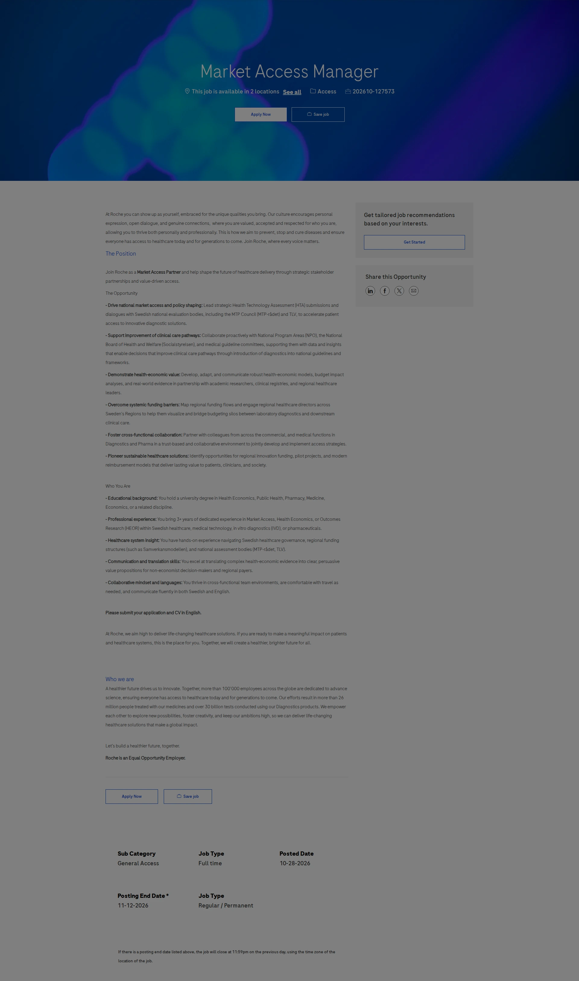 로슈 Market Access Manager 채용공고
