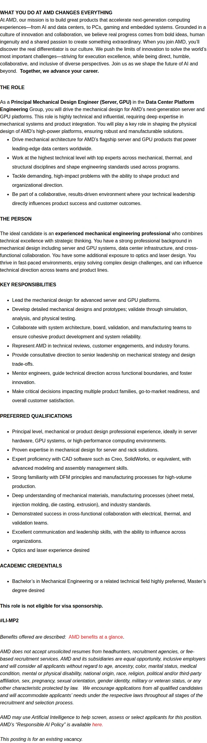 AMD Principal Mechanical Design Engineer (Server, GPU) 채용공고