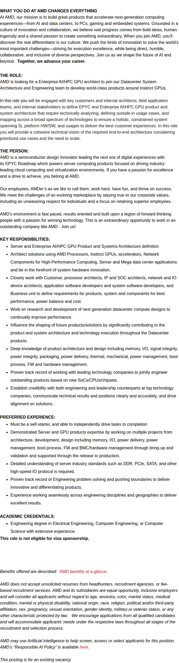 AMD Principal Enterprise AI/HPC GPU Systems Architect 채용공고