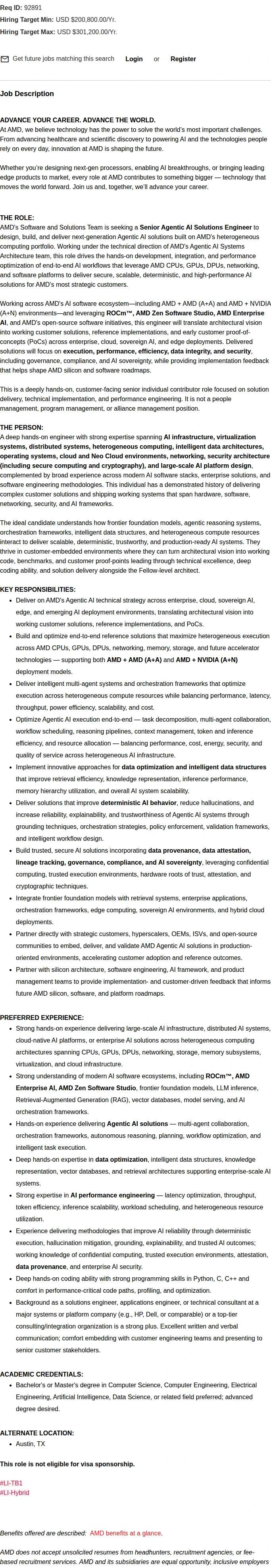 AMD Sr. Agentic AI Solutions Engineer 채용공고