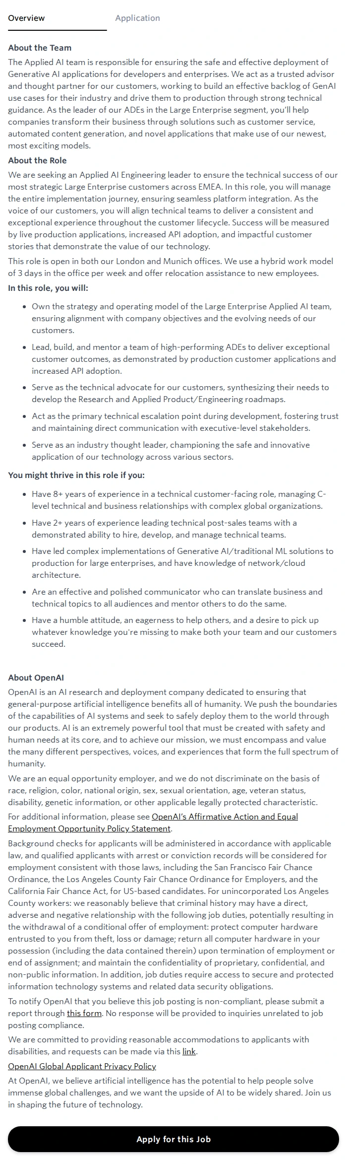 오픈에이아이(OpenAI) Manager, Applied AI Engineering (Large Enterprise) 채용공고
