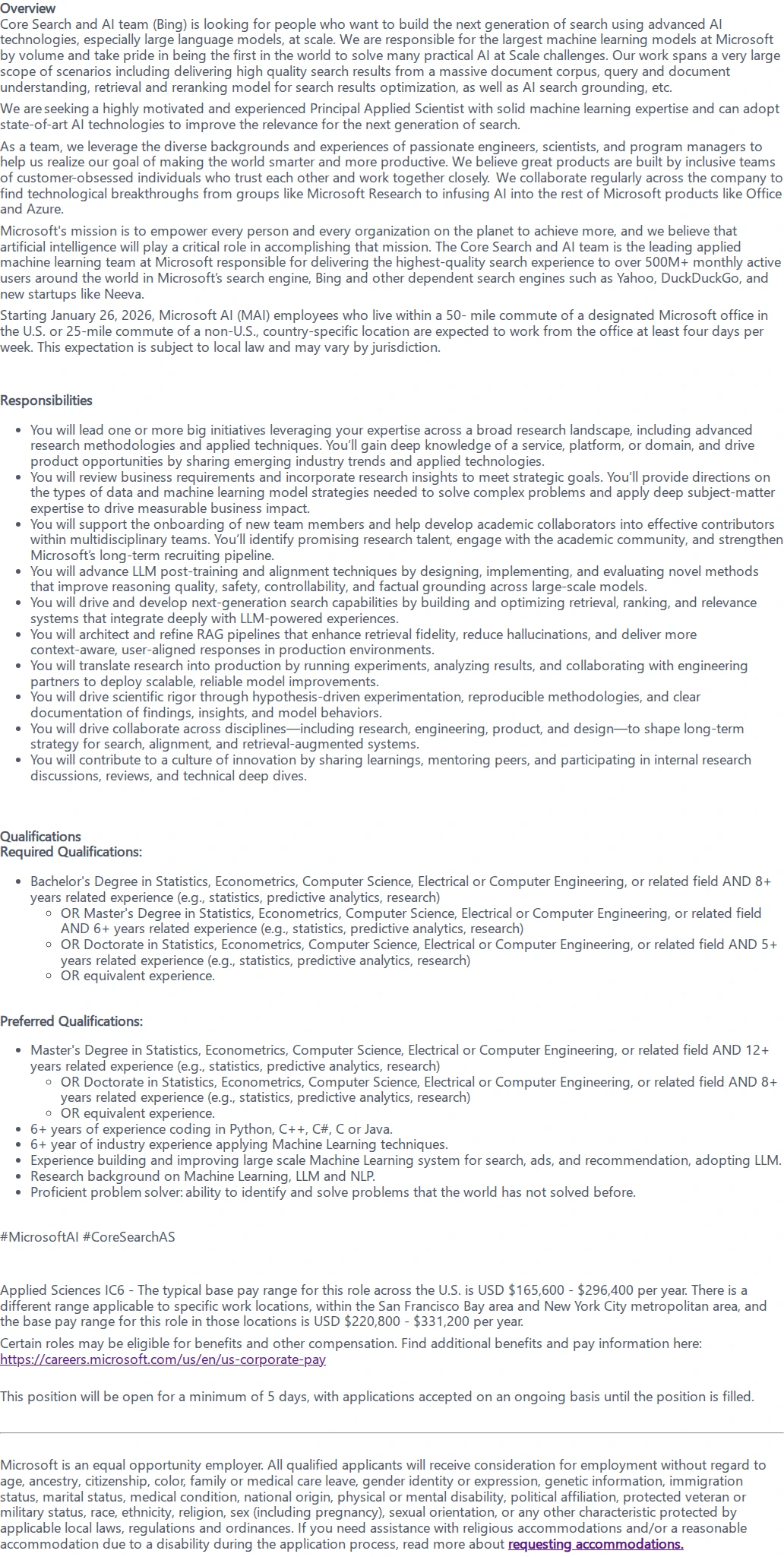 마이크로소프트(Microsoft) Principal Applied Scientist 채용공고