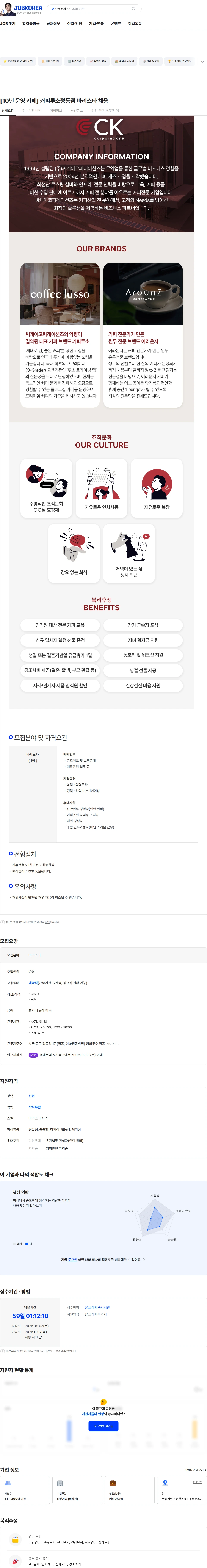 씨케이코퍼레이션즈 [10년 운영 카페] 커피루소정동점 바리스타 채용 채용공고