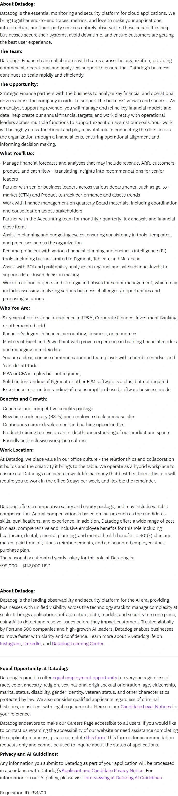 데이터독 Strategic Finance Analyst 채용공고