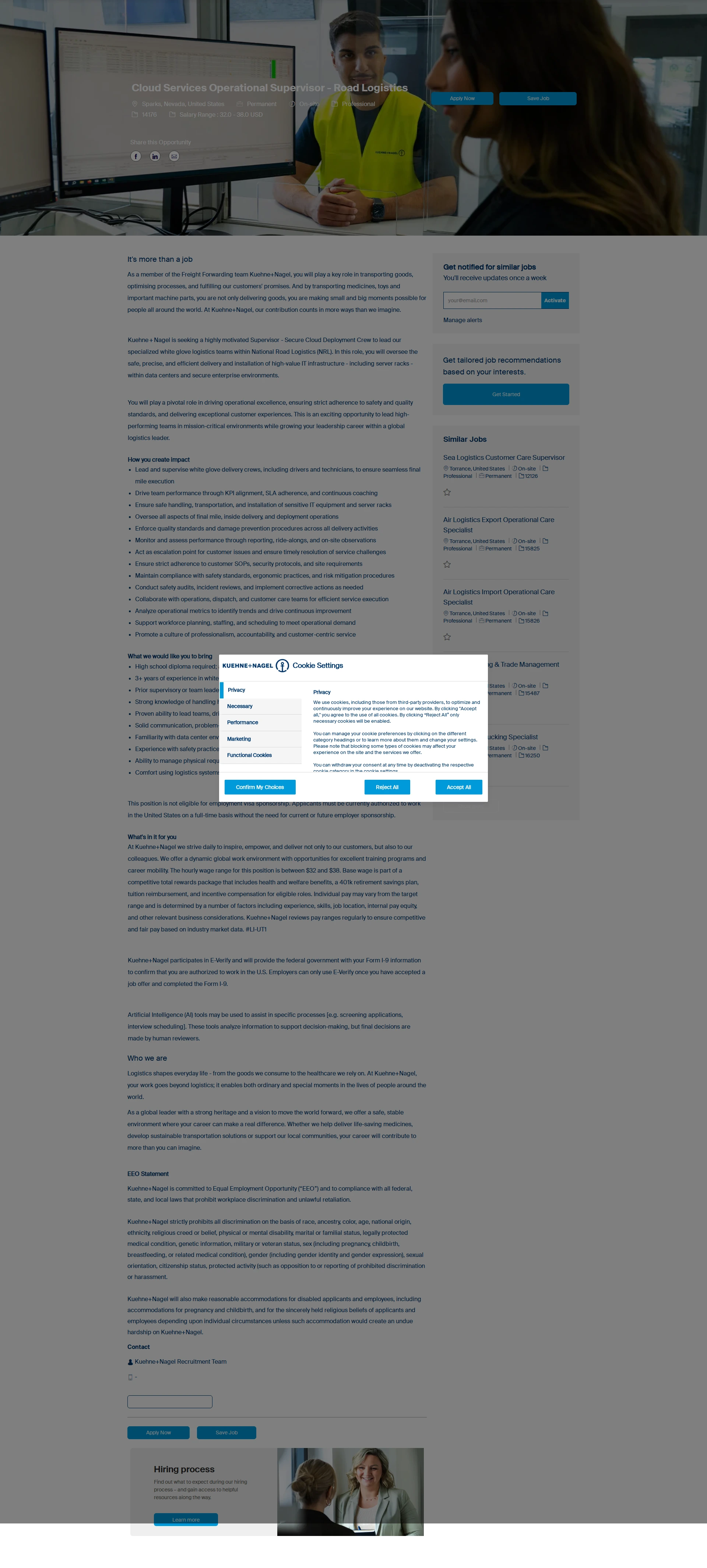 퀴네앤드나겔 Cloud Services Operational Supervisor - Road Logistics 채용공고