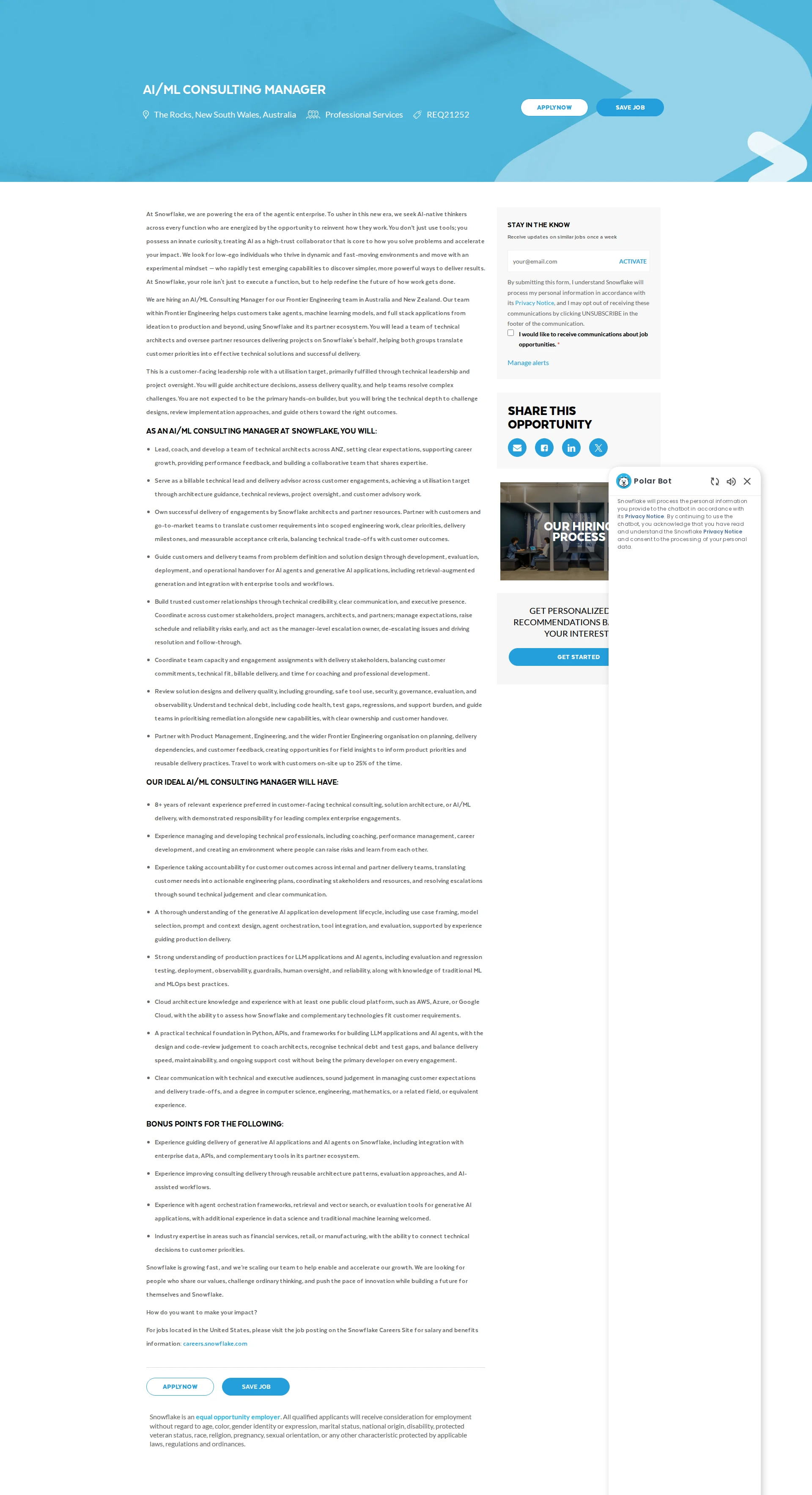 스노우플레이크 AI/ML Consulting Manager 채용공고