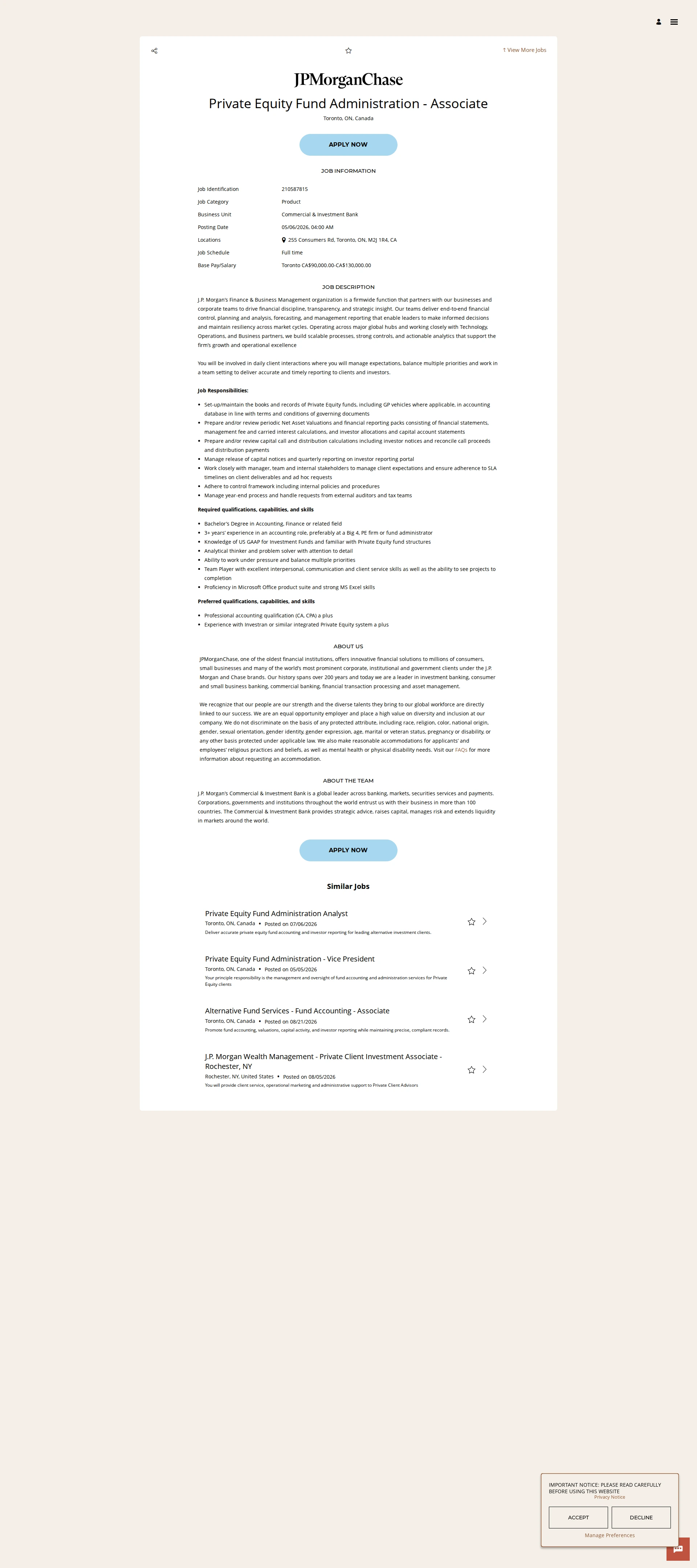 JPMorganChase Private Equity Fund Administration - Associate 채용공고